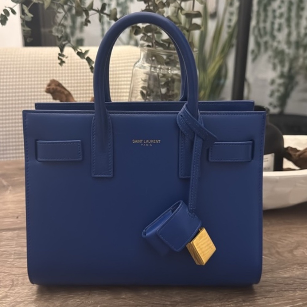 Saint Laurent Blue Leather Satchel with Structured Design - Picture 1 of 5
